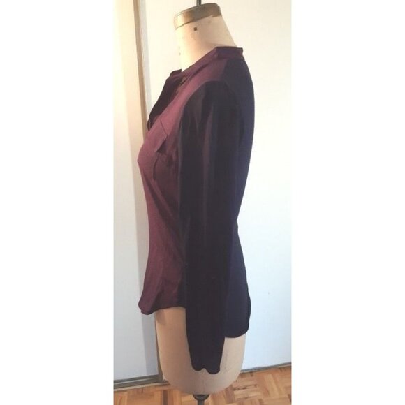 Aritzia BABATON silk blend navy & purple long sleeve V neck top blouse tunic - Picture 4 of 11